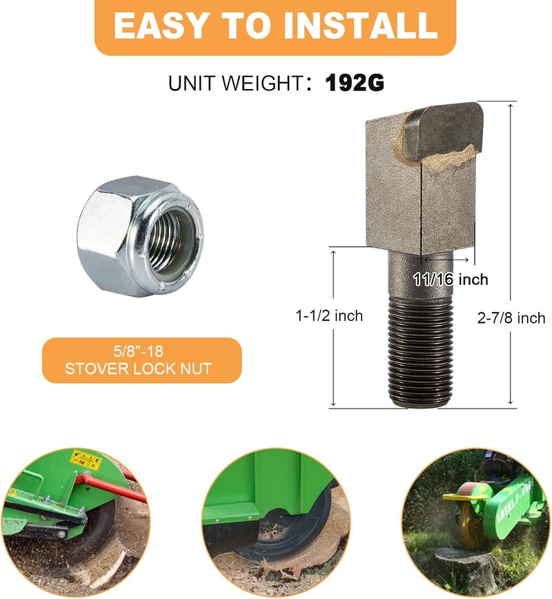 CarBole 2 Pack Stump Grinder Teeth Fit Woodland Mills WG24 WG28 Stump Grinder Tooth Parts for Cutting Tree Stub, Carbide Tips with 5/8" Nuts,2-7/8"L x 11/16"W - Image 3